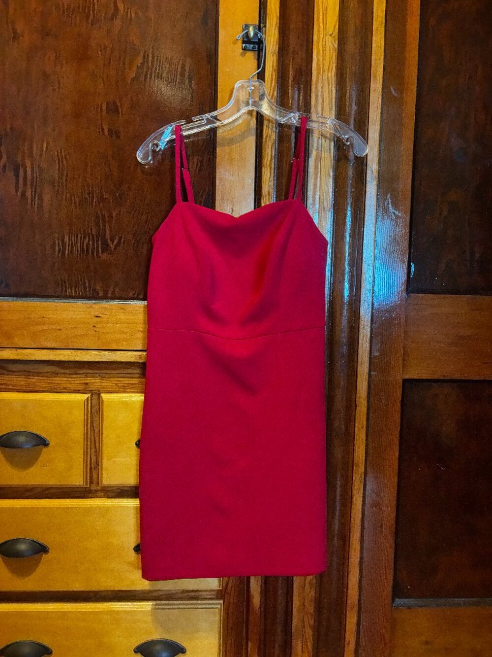 Crystal Sky Red Mini Dress with Adjustable Straps Size Large